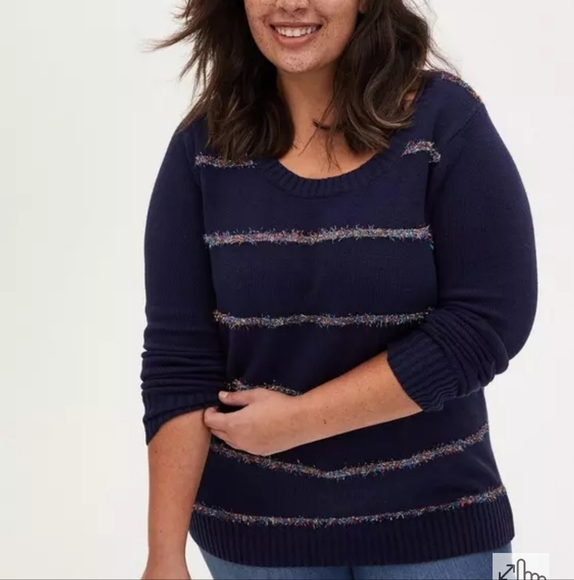 NWT Torrid tinsel stripe holiday sweater in size 3 (3XL) - Picture 1 of 7